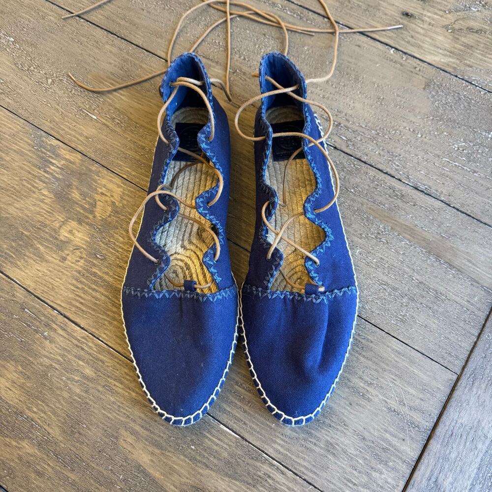 Tory Burch Navy Lace-Up Espadrille Flats